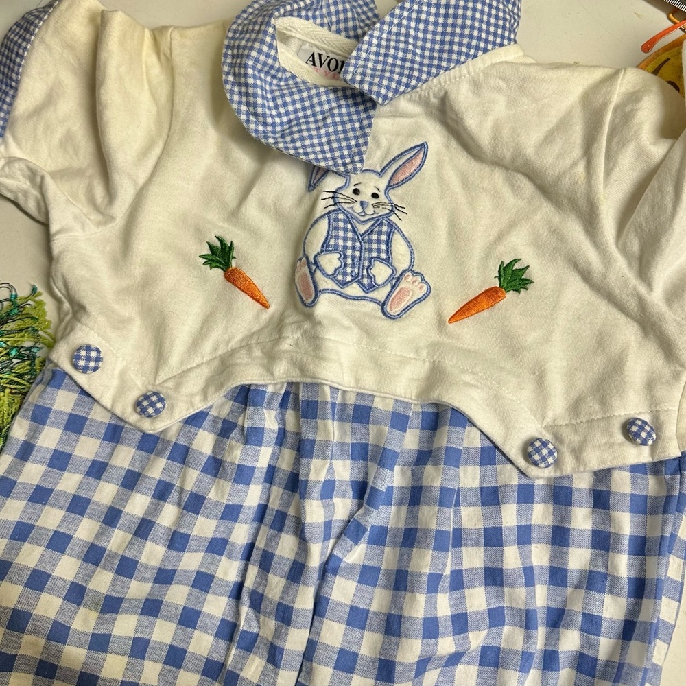 Vintage Avon 90s Baby Boy Unisex Easter Bunny Toddler One Piece Blue Plaid 4T
